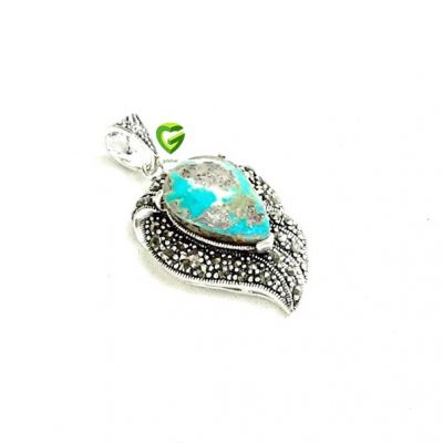آویز نقره فیروزه‌برگی کد1028