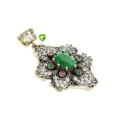 آویز نقره عثمانی‌زمرد کد1027