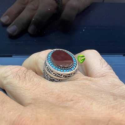 انگشتر نقره دورنگین کد1371