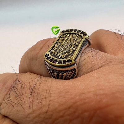 انگشتر نقره دورنگین‌قرمز کد1606