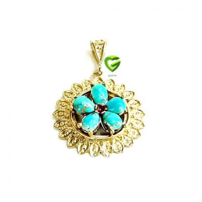 آویز نقره پنج‌فیروزه کد1852